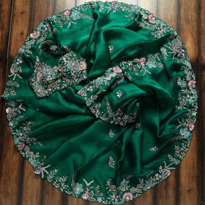 Tulsi Fab Green Colour heavy embroidery Work Saree With Heavy Blouse